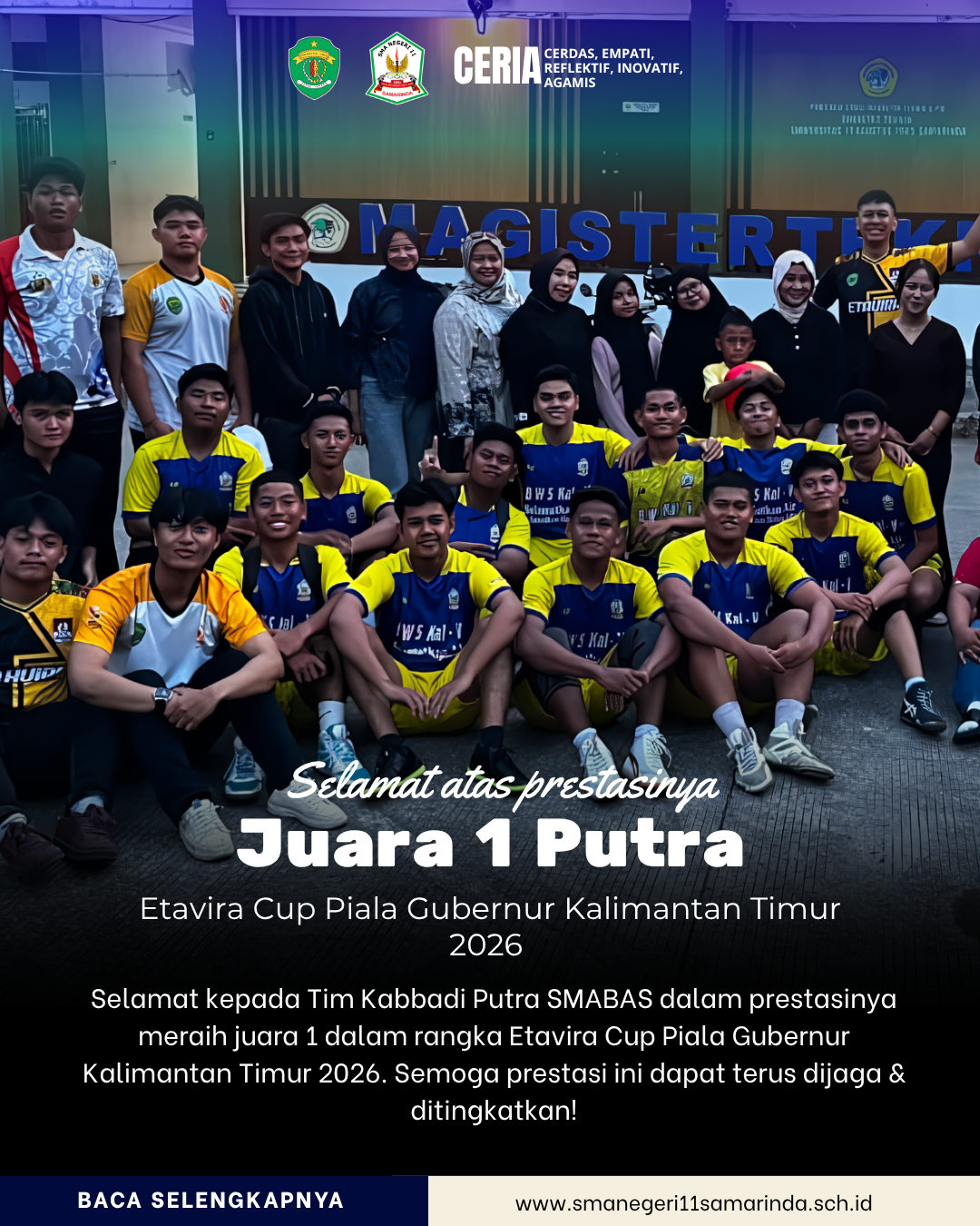 TAMPIL DOMINAN DI UNTAG SAMARINDA, TIM KABADDI PUTRA SMAN 11 SAMARINDA RAIH GELAR JUARA 1 ETAVIRA CUP