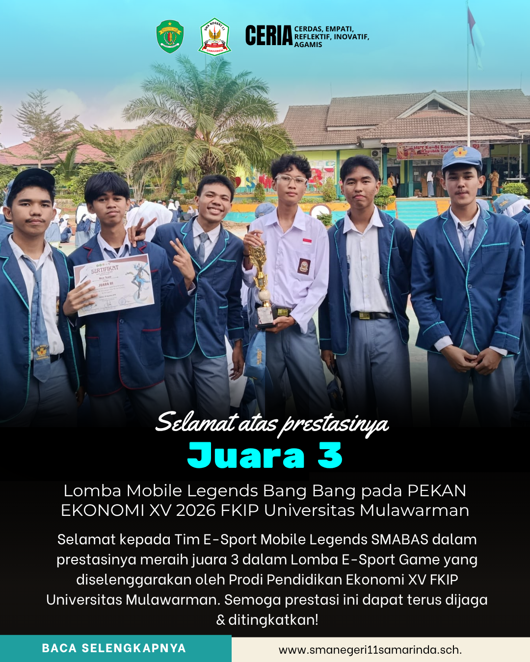 SMA NEGERI 11 SAMARINDA RAIH JUARA 3 MOBILE LEGENDS DI PEKAN EKONOMI XV 2026 FKIP UNMUL SMA NEGERI 11 SAMARINDA RAIH JUARA 3 MOBILE LEGENDS DI PEKAN EKONOMI XV 2026 FKIP UNMUL