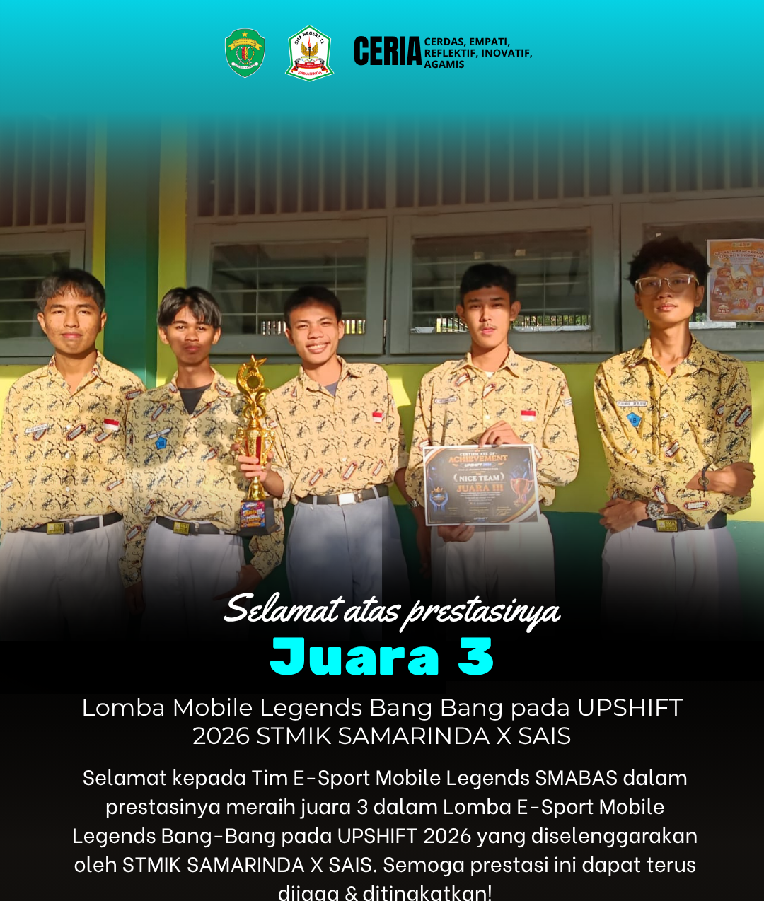 TIM MLBB SMA NEGERI 11 SAMARINDA GUNCANG PANGGUNG UPSHIFT 2026 TIM MLBB SMA NEGERI 11 SAMARINDA GUNCANG PANGGUNG UPSHIFT 2026